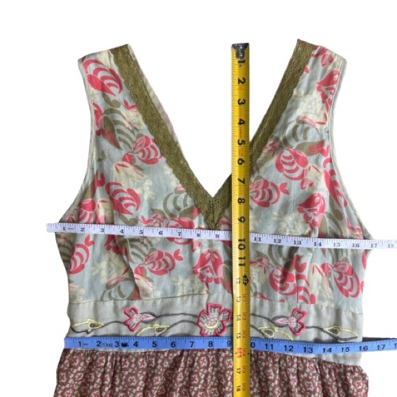 Mlle Gabrielle Boho Floral Midi Dress XL Embroidered 100% Cotton Cottagecore - Picture 10 of 11